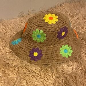#144 Colorful Floral Crochet Bucket Hat